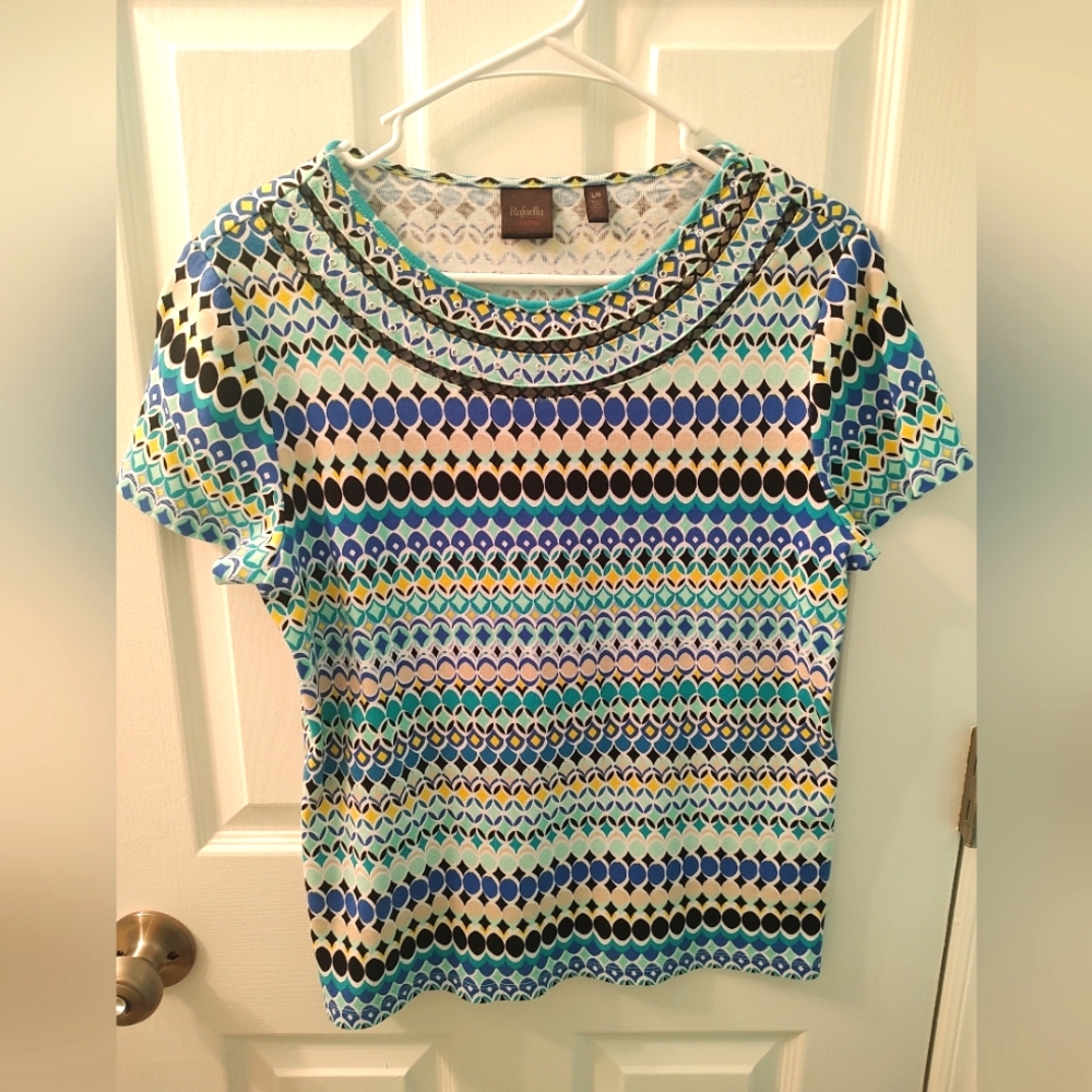 Rafaella Women's Blue Patterned Top Size Large